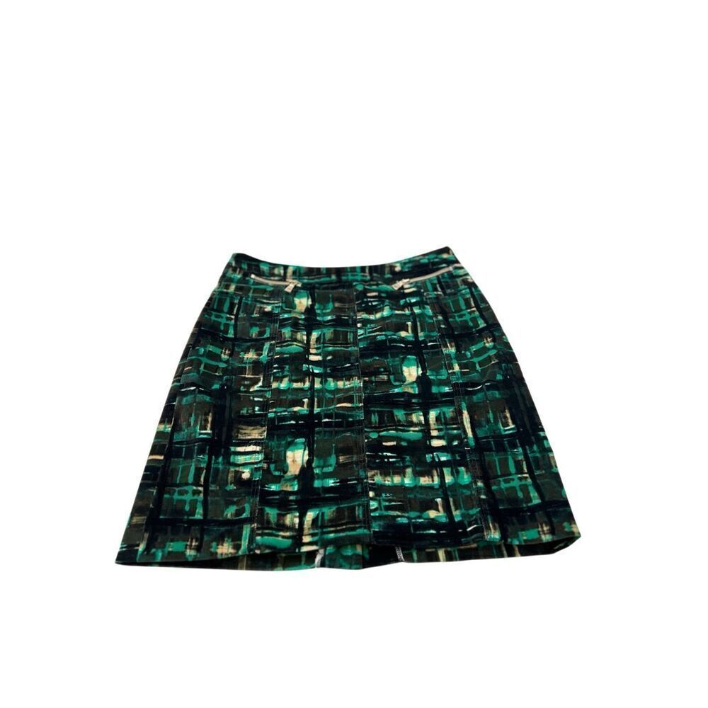 Etcetera Women's Abstract Print Velvet Pencil Skirt Green Black Size 2
